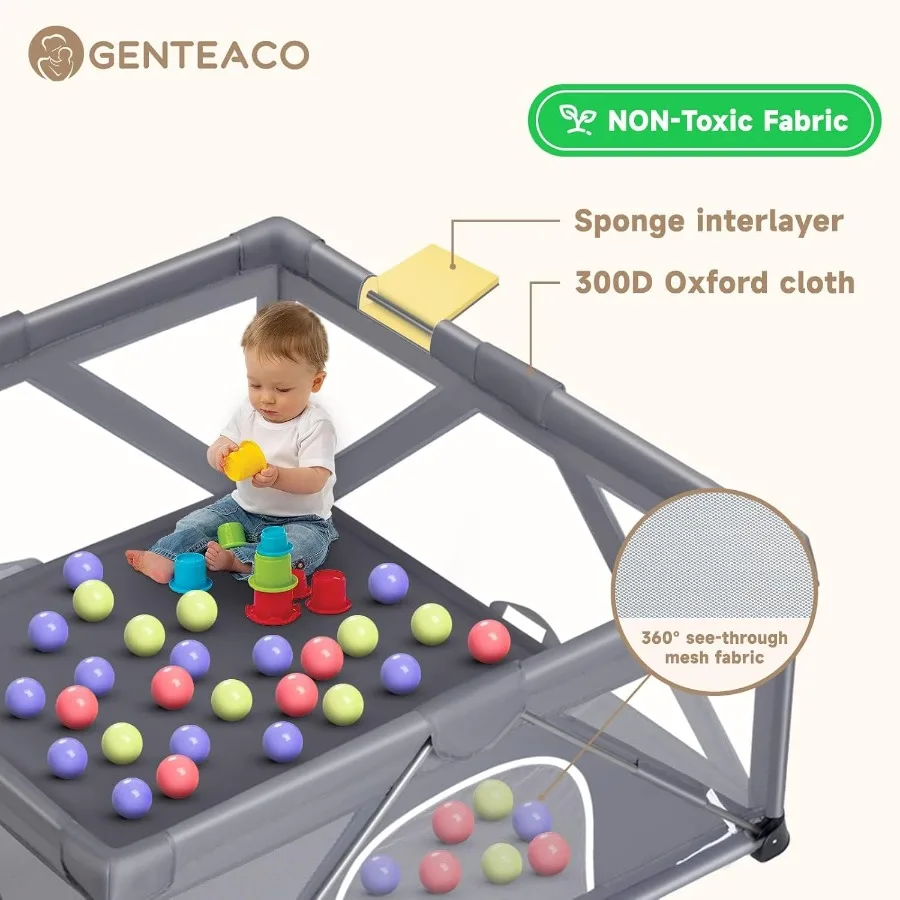 روضة أطفال قابلة للطي، قلم لعب كبير جدًا للأطفال الرضع والأطفال الصغار، ساحة لعب سياج الطفل، محمول آمن للأطفال (59 بوصة × 59 بوصة #3