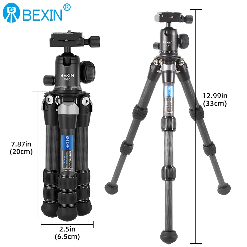 BEXIN Mini Carbon Fiber Tripod Compact Lightweight Portable Tabletop Tripods with Handle Ball Head Max Load 10kg for DSLR Camera