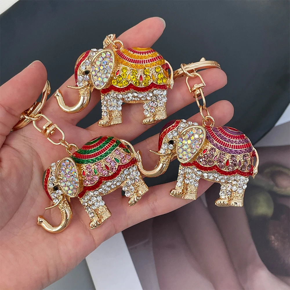 Sparkling Crystal Rhinestone Elephant Key Chain Women\'s Bag Pendant Holiday Travel Souvenir Mascot Thailand