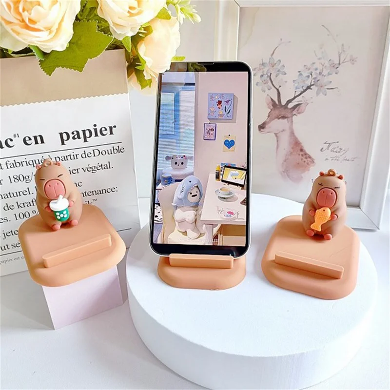 Cartoon Phone Holder Creative Capybara Toy Cellphone Phone Bracket Stand Desk Ornament Home Decoration Mobile Phone Accessories