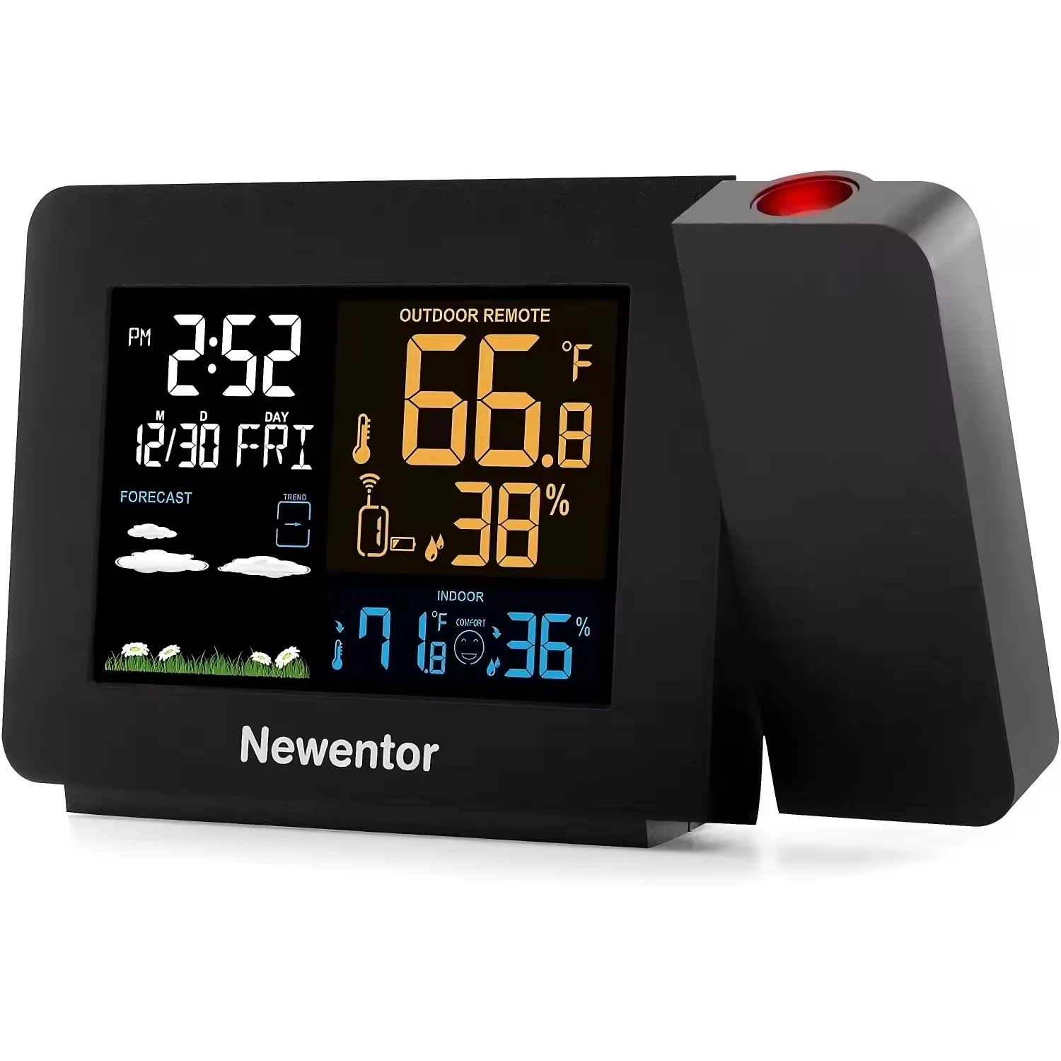 LED Indoor Outdoor Temperature Humidity Meter | Multifunction Projection Alarm Clock with Weather Forecast | for Home/Office