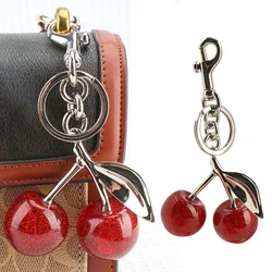 Silver Cherry Fruit Bag Charm Keychain Red Cherry Keyring for Elegant Women Backpack Purse Pendant Jewelry Accessories Gift