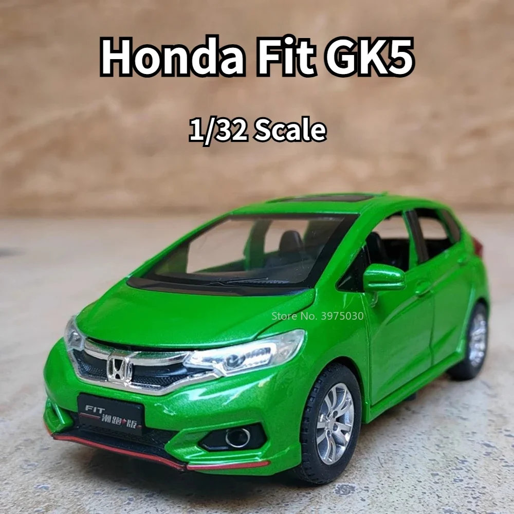 1/32 Honda Fit GK5 Alloy Car Model Toy Metal Diecast Simulation Vehicles Sound Light Pull Back Hobbies Collection Gifts for Boys