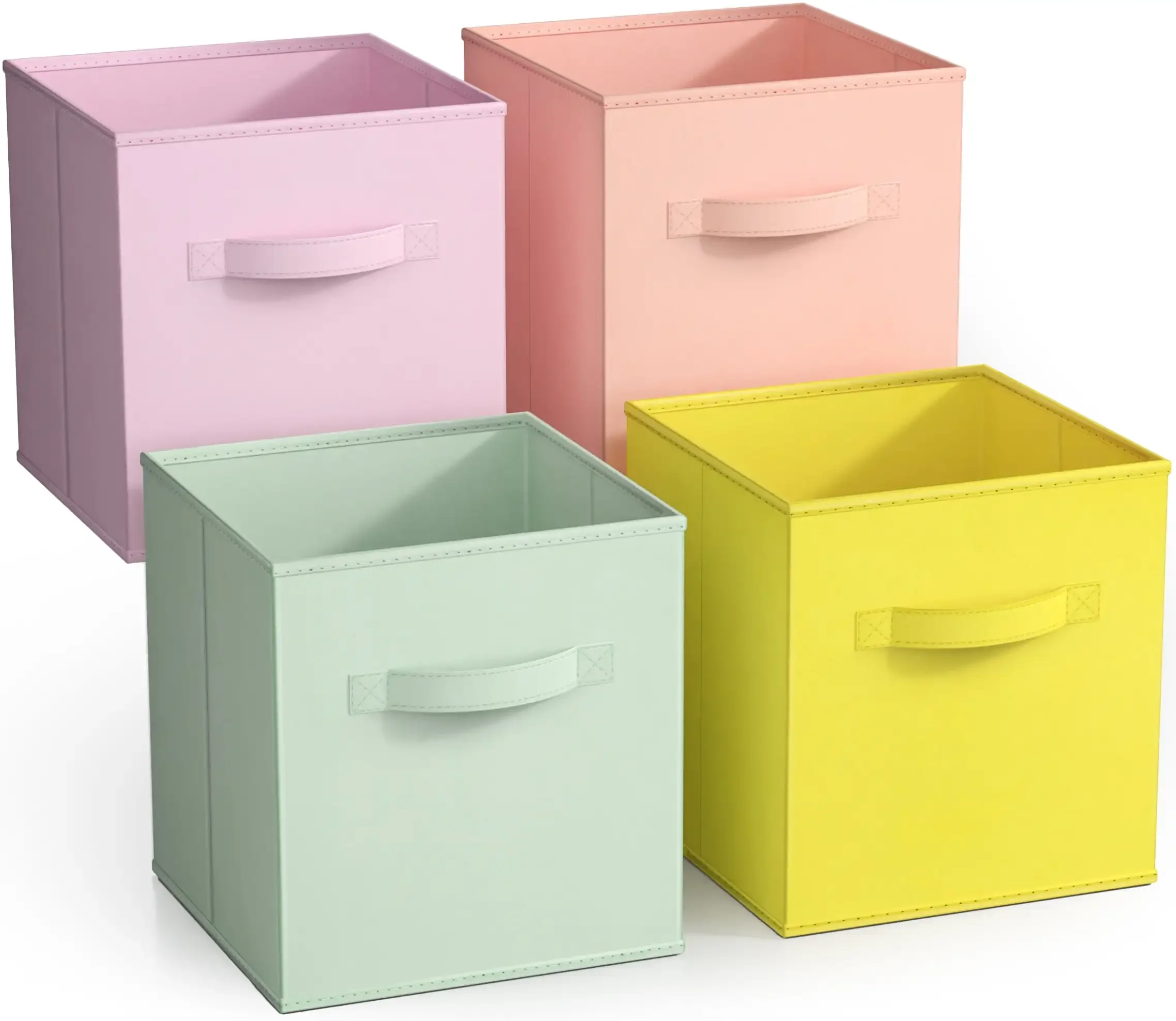 

Collapsible Cube Fabric Storage Bins (10.5" x 10.5"), 4 Pack, Kids, Nursery Pastel Colors