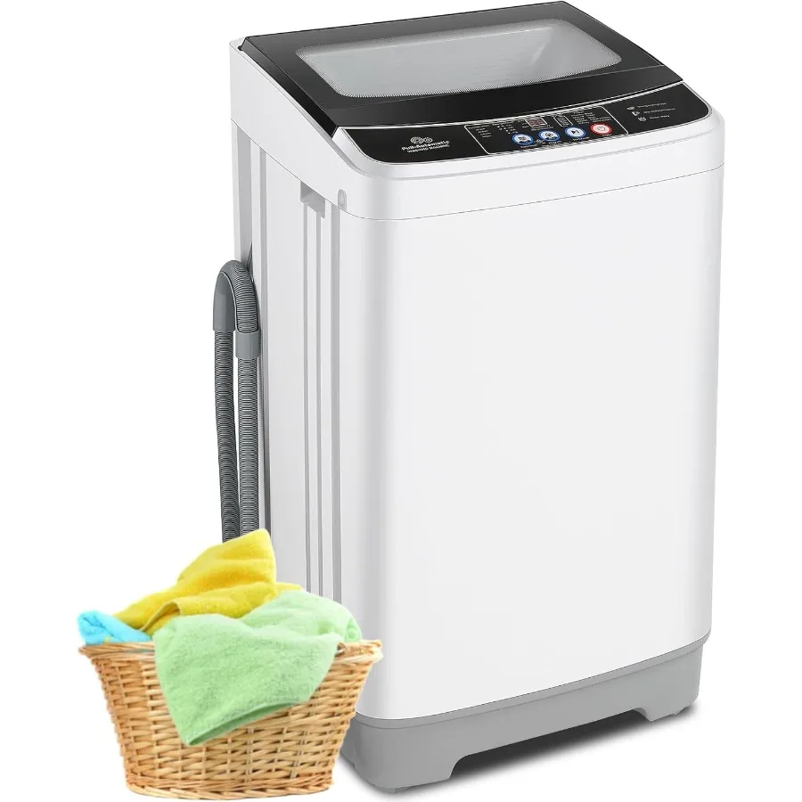 

Portable Washing Machine 2.4 Cu.ft Full Automatic Washer with 17.8Lbs Capacity 10 Wash Programs 8 Water Levels Drain Pump Glass
