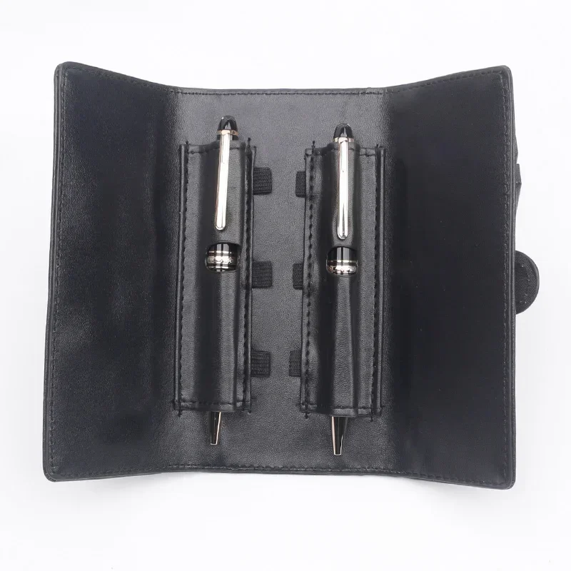 New Luxury MB Black Leather Pen Case High Quality Single Double Pencil Bag Office School Stationery Supplies Pens Holder