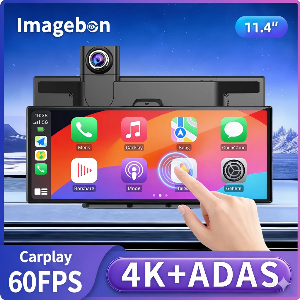 Imagebon 11,4″ H70 Plus Carplay 60fps Dashcam 4K ADAS Wireless Car Play & Android Auto Monitor Dual-Videoaufzeichnung Auto-DVR
