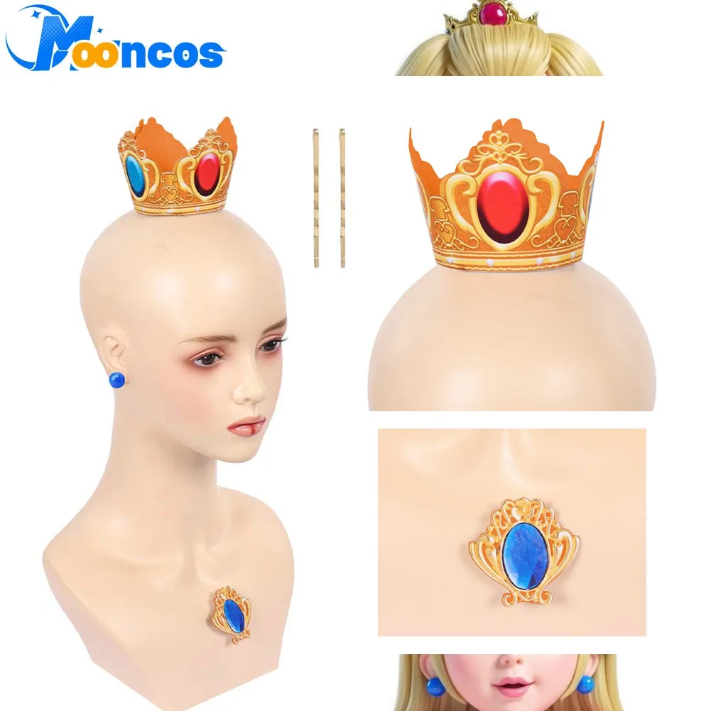 

Корона для косплея Принцессы Пич, повязка на голову, брошь, серьги, ожерелье, аксессуары для костюма из фильма «Бразерс», головные уборы, реквизит для Хэллоуина и карнавала