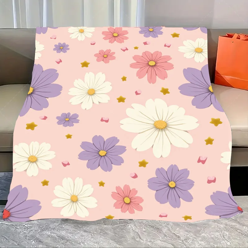 

1pc Flannel Blanket Chic Floral Star Print Blanket for Cozy Home Decor