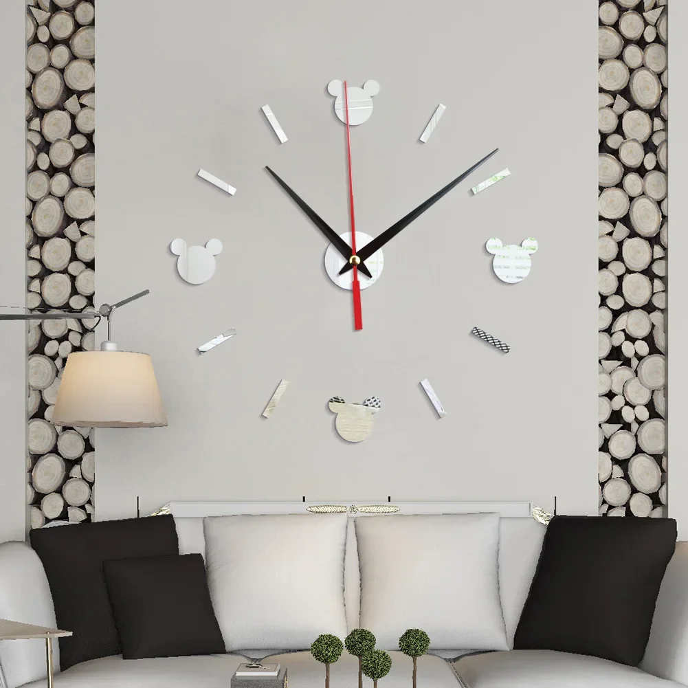 Reloj De Pared Mirror Living Room Wall Clock 3D Mute Cartoon DIY Mickey Acrylic Wall Sticker Clocks Decoration Dining Decor - view 6