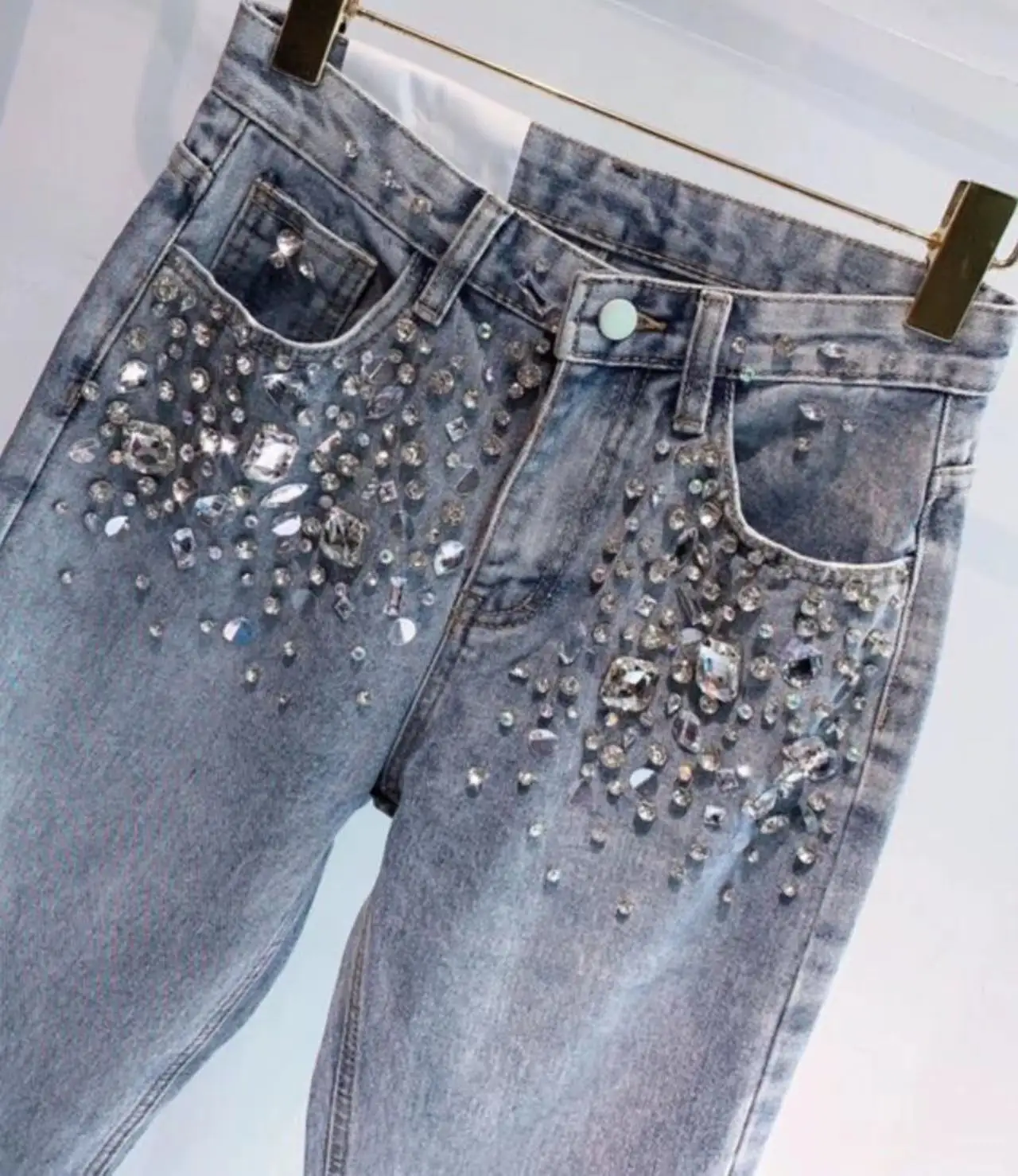 

Jeans Women 2023 Fall Ladies European Fashion Full Diamond Rhinestone Casual Denim Pants Women's Luxury Style Streetwear Jeans