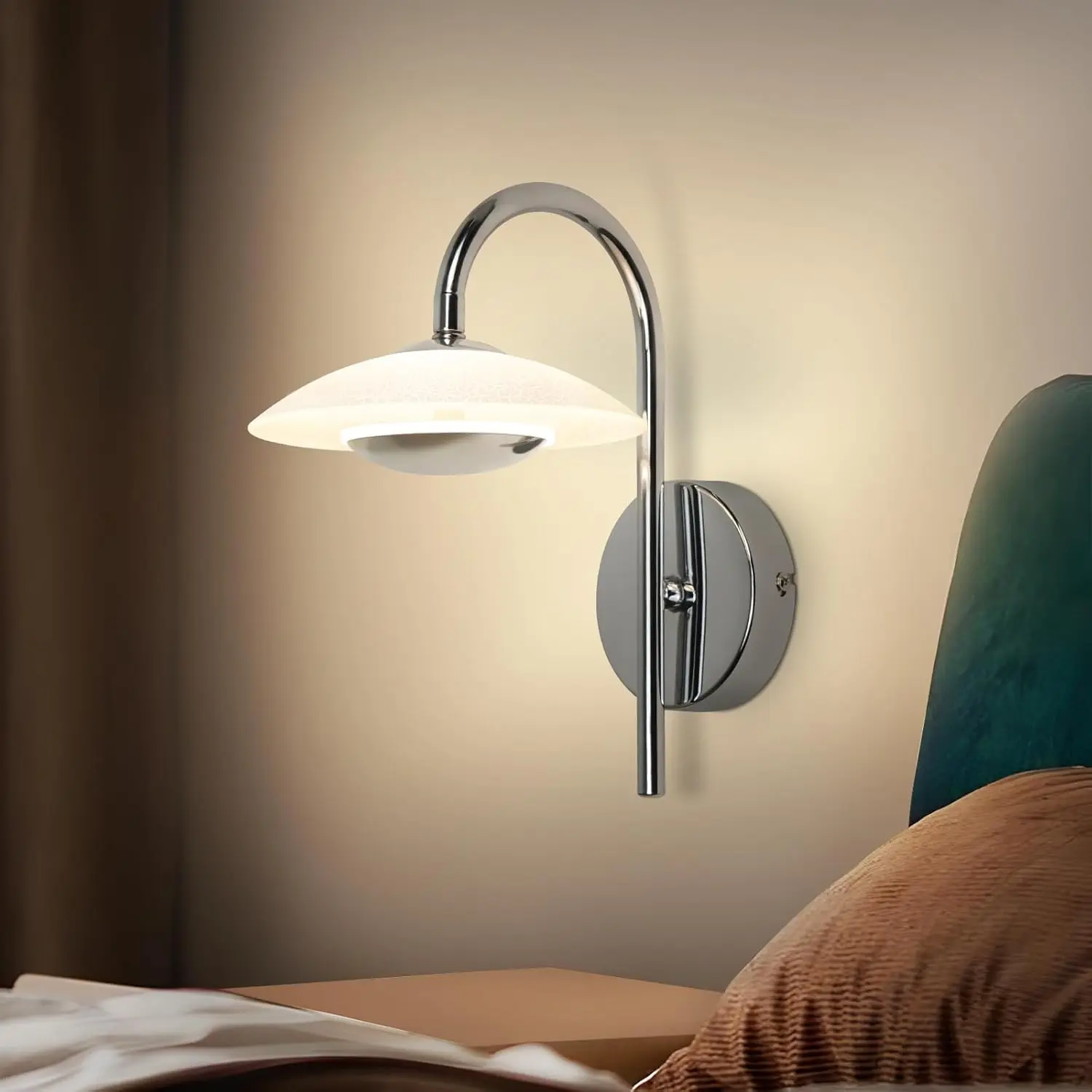 LED Wandlampe Flur Wandleuchte - Innen Flurlampe Glas Modern Design Schlafzimmer 3000K Warmweiß Chrom Wandbeleuchtung Metall Rund 7W Treppenhaus Beleuchtung für Wohnzimmer Hotel Küche Bett