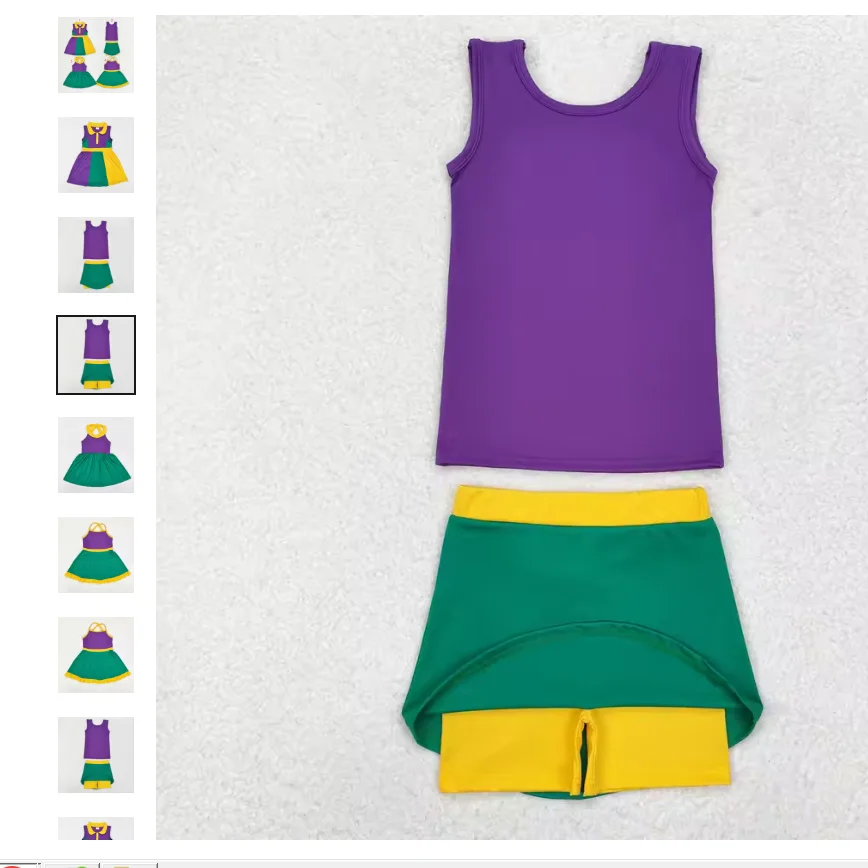 

Wholesale Western Boutique Children Clothing Sibling Baby Girls Mardi Gras Active Wear Dresses Yoga Sets