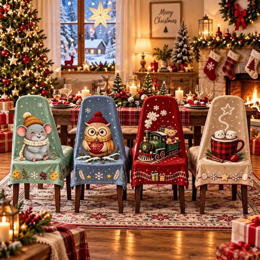 4 pcs Snowman Christmas Chair Cover Dustproof 2D Print Santa Chair Dust Cover Dwarf Chair Protective Sleeves Party Decor