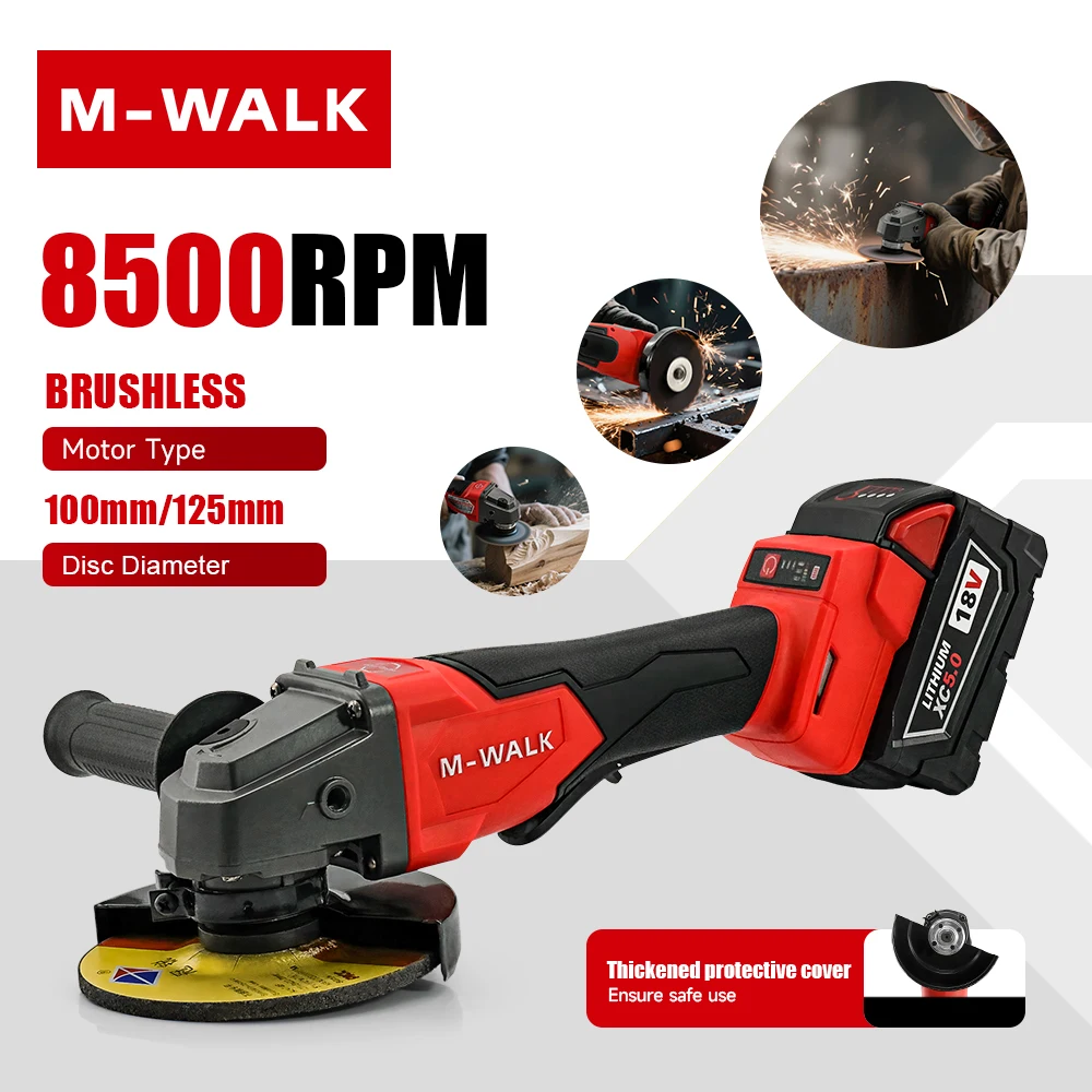 M-WALK 100/125mm Cordless Angle Grinder Polishing Machine Lithium Battery Drive Suitable Tools For Milwaukee 18V Battery Pin