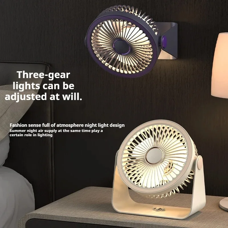 2 In 1 Fan Camping Rechargeable Desktop Portable Circulator Wireless Five Speed USB Electric Fan LED Night Light Fan Office Home image 3