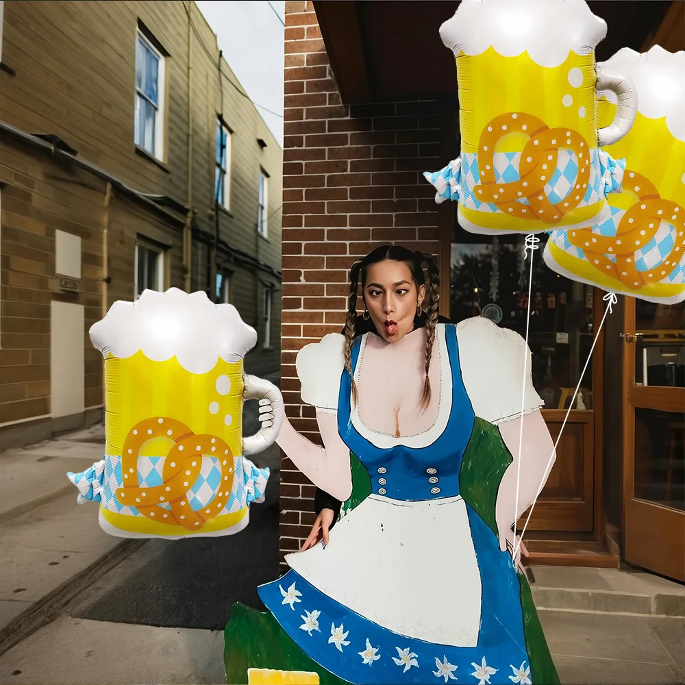 4-Pack of Colorful Beer Mug Balloons, Beer Mug Shaped Balloons, Munich Oktoberfest Foil Balloons; Suitable for Munich Oktoberfest Parties, Beer-Themed Birthday Parties, Friend Gatherings, Bachelor Parties, Bar and Hotel Themed Decorations, Summer Party Decorations - view 2