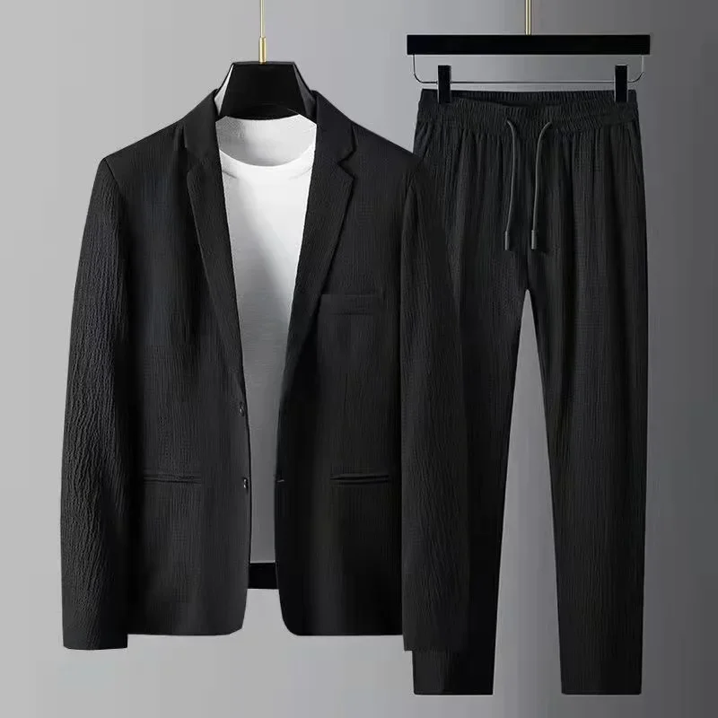 

2025 Summer and Autumn New Fashion Suit Men's Long Sleeved High End Quality Casual Set Korean Edition Casual Two Piece Set