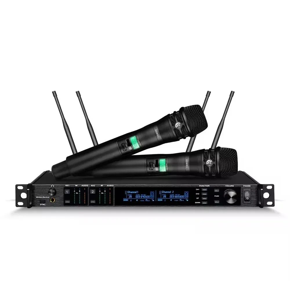 

Professional 2 Channel UHF True Diversity Wireless Microphone System For Stage Performance
