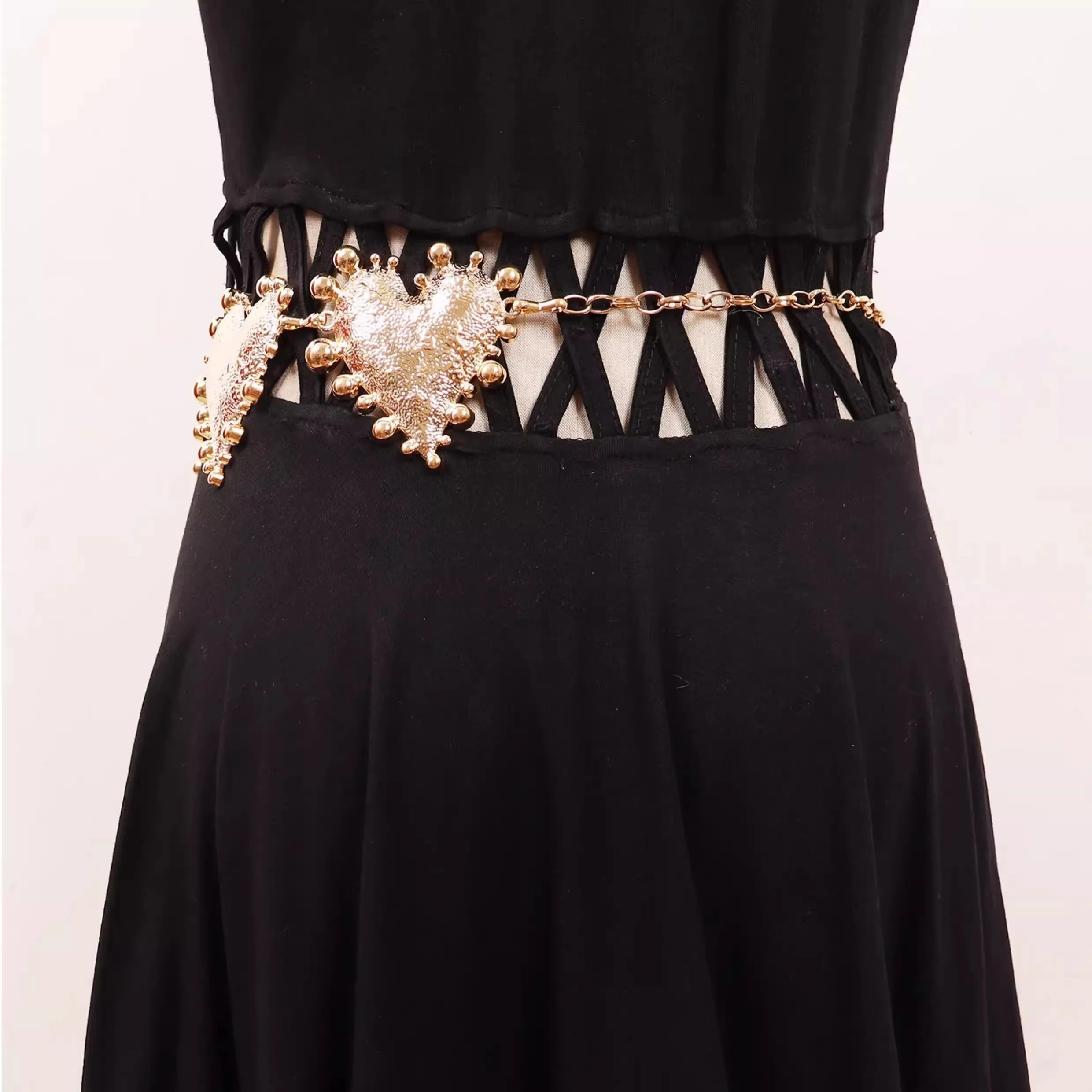 Women's Gold Silver Heart Metal Chain Cummerbunds Female Dress Corsets Waistband Belts Decoration Wide Belt R3075