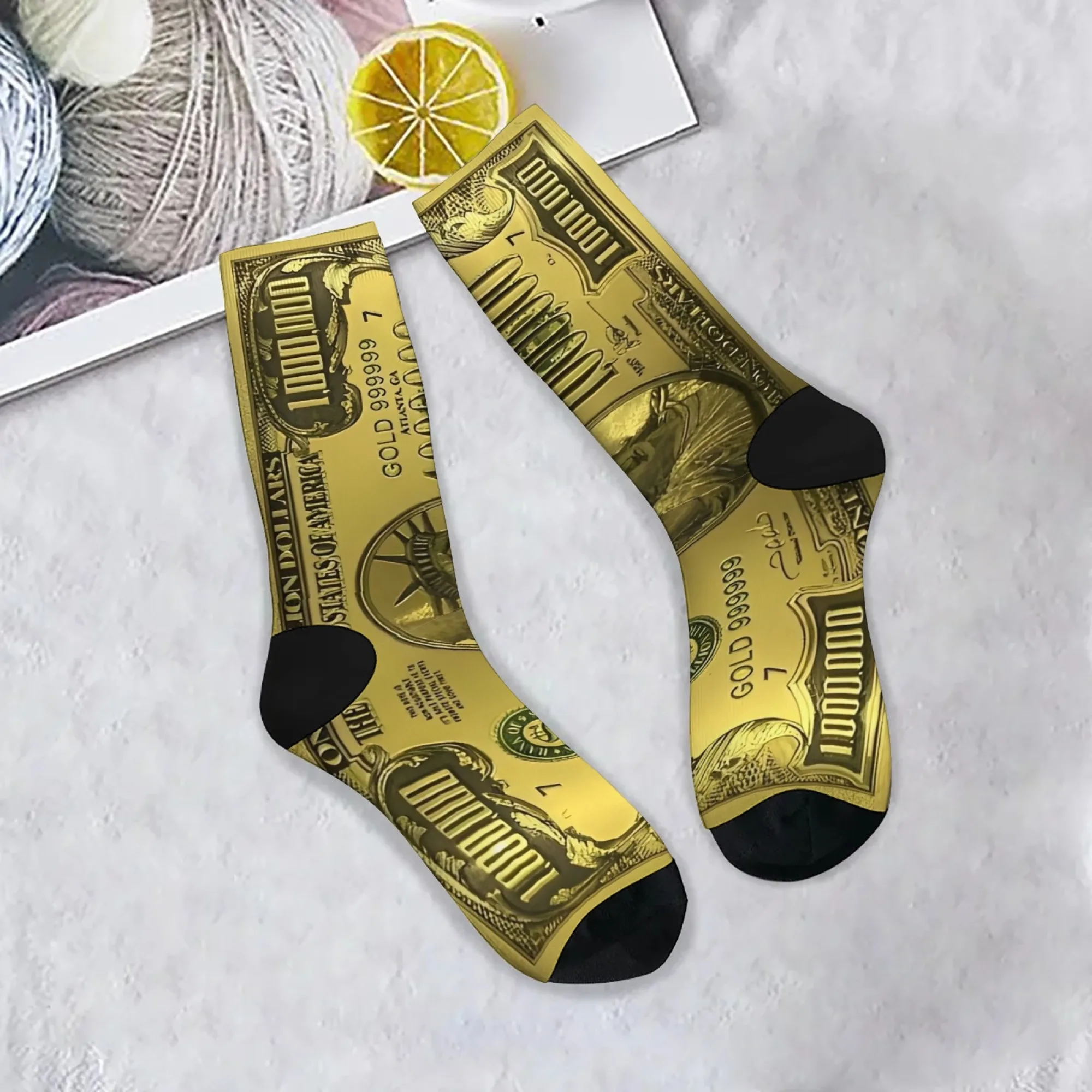 Chaussettes d'équipage à motif de pièce d'or de luxe rétro Harajuku, chaussettes pour hommes imprimées Statue de la Liberté, nouvelles chaussettes décontractées hip-hop tendance de rue