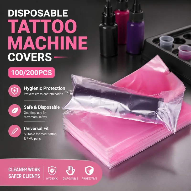 Disposable Tattoo Machine Covers Plastic Pen Sleeves Hygienic Protective Bags for Tattoo Studio Supplies 100/200Pcs