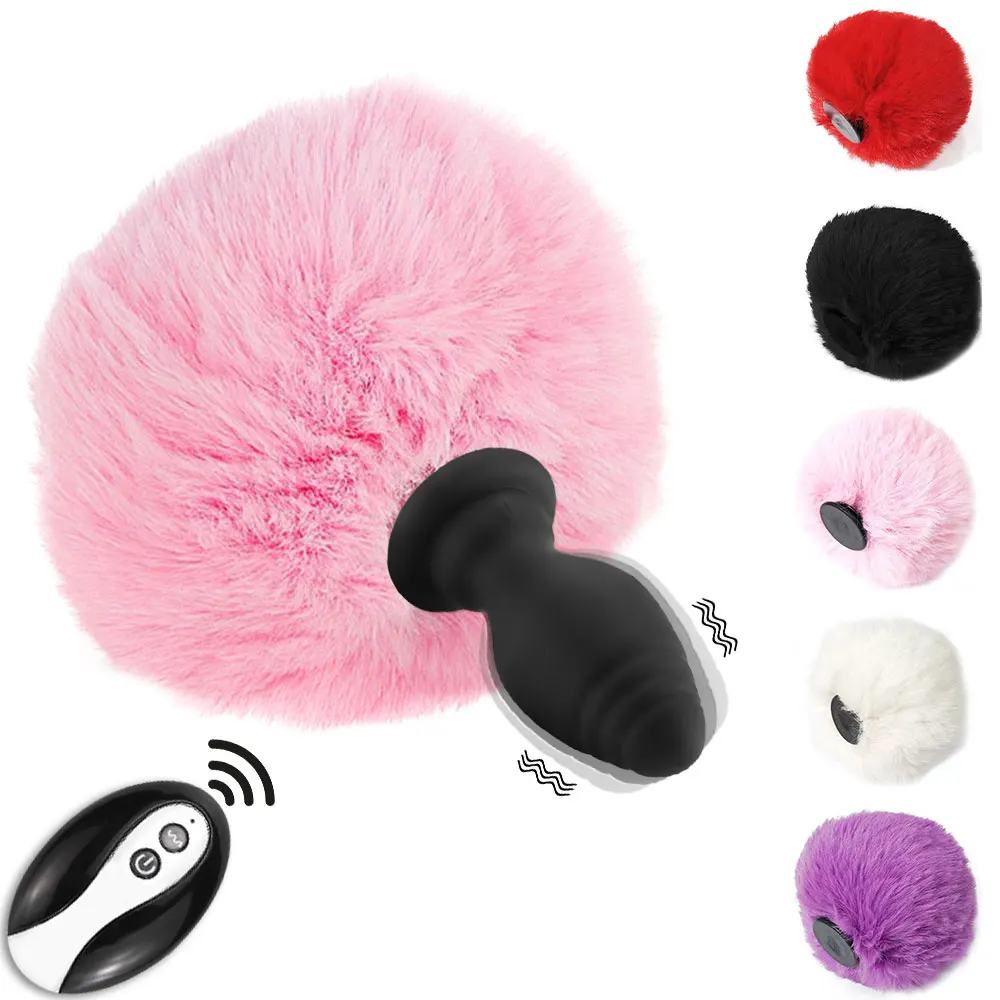 Vibration Cute Rabbit Tail Anal Plug Fluffy Plush Sexy Bunny Girl Cosplay Erotic Sexy Toy For Woman Men Couples Butt Plug Tail