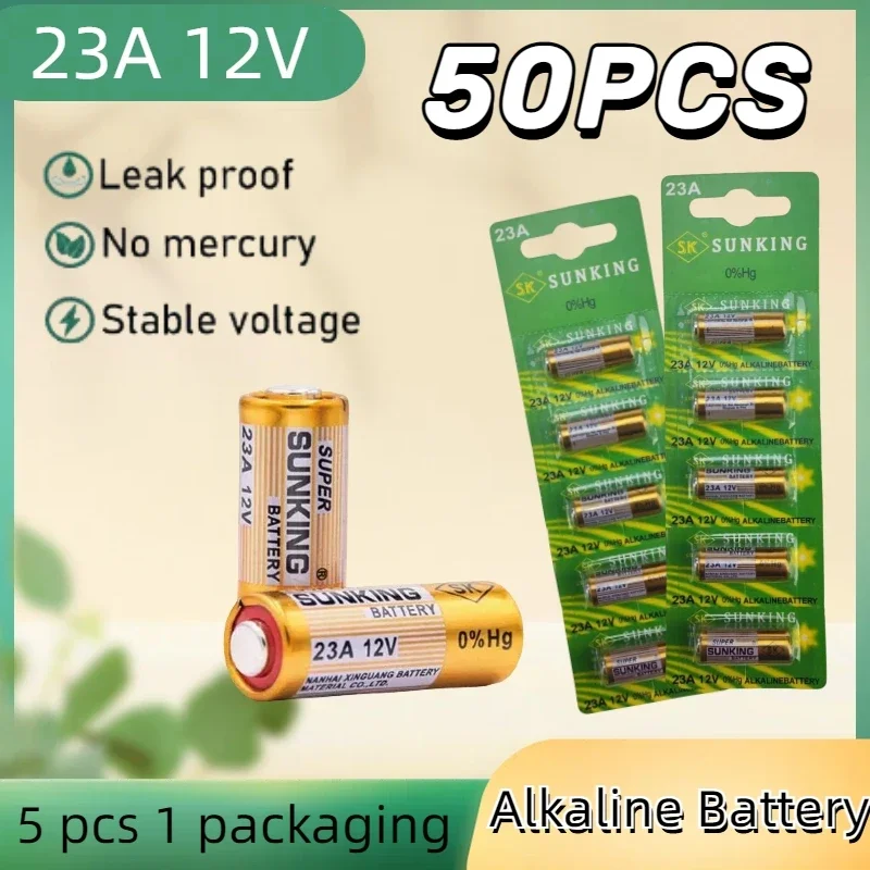 50pcs 23A 12V Alkaline Battery 23GA A23S E23A EL12 MN21 MS21 V23GA L1028 GP23A LRV08 For Remote Control Doorbell Clock Keys