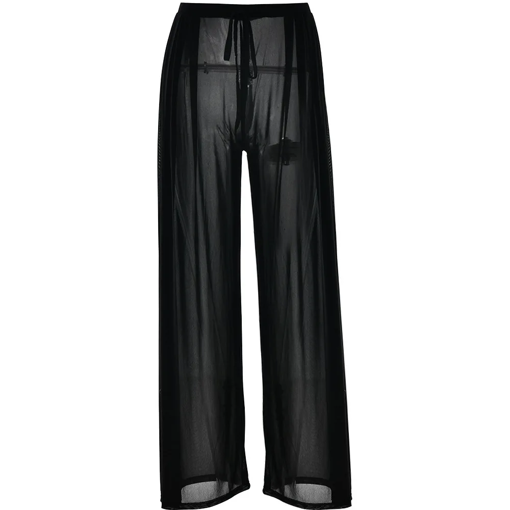 Summer New Style Elegant Women's Straight Hot Girl Waist-Cinching Sheer Sexy Mesh Long Pants
