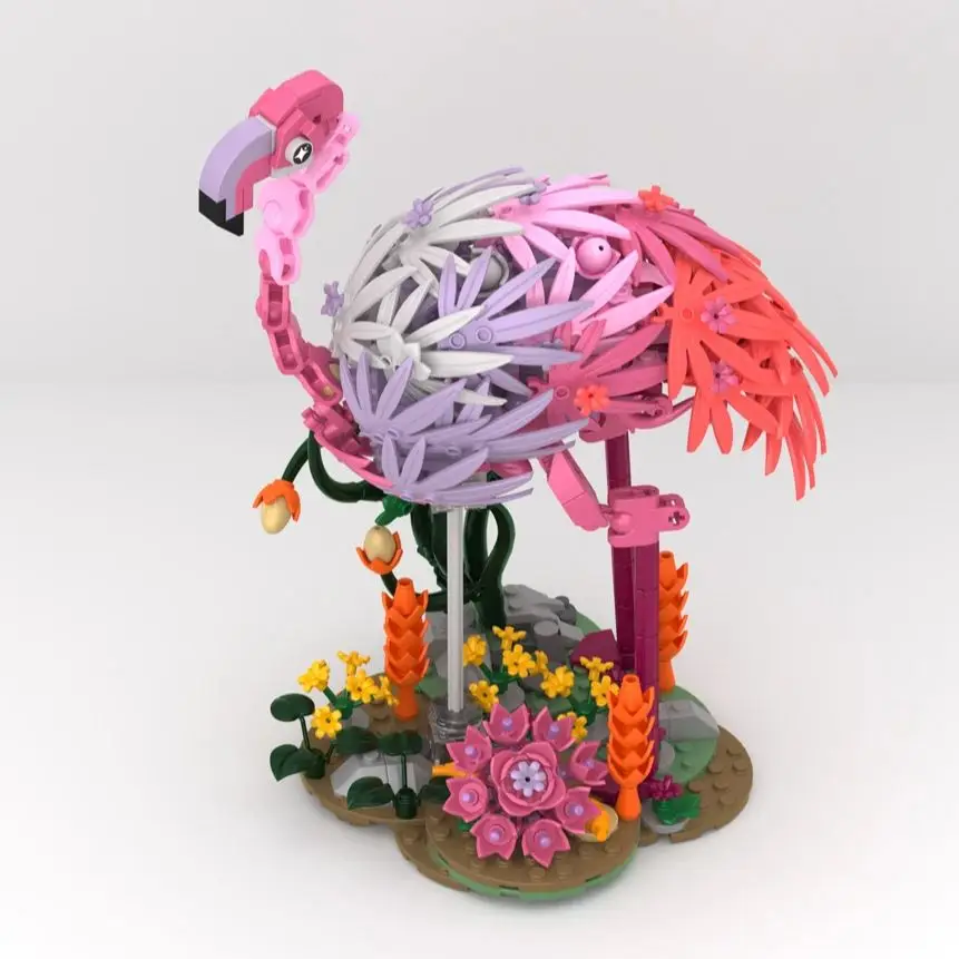 Micro blocs de construction de danse en plumes de feu, 31104, 516 pièces, assemblage de fleurs, plantes, série d'animaux, modèle flamant rose, décoration de maison, cadeau pour enfants