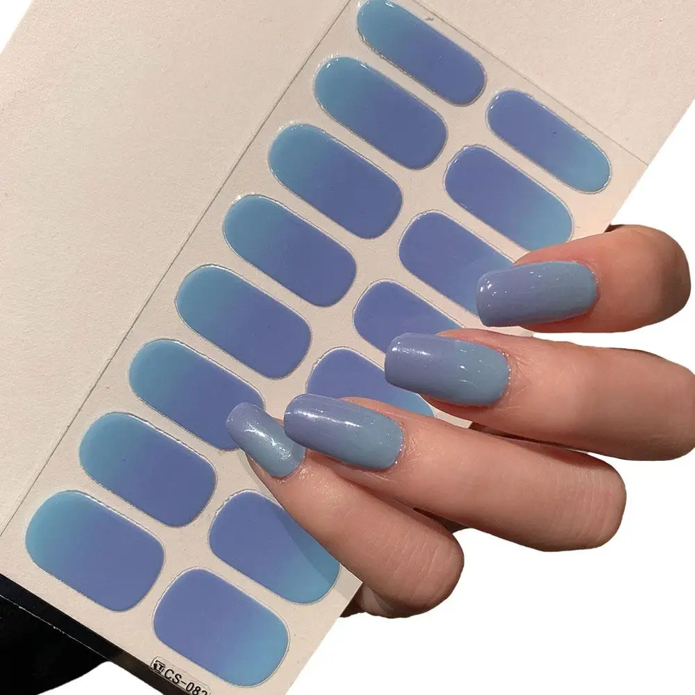 16Pcs/Sheet Semi Cured Wrap Gradient Nail Sticker Multi Color Solid Gel Full Cover Slider No Need UV Lamp Cured Fast Nail Decal