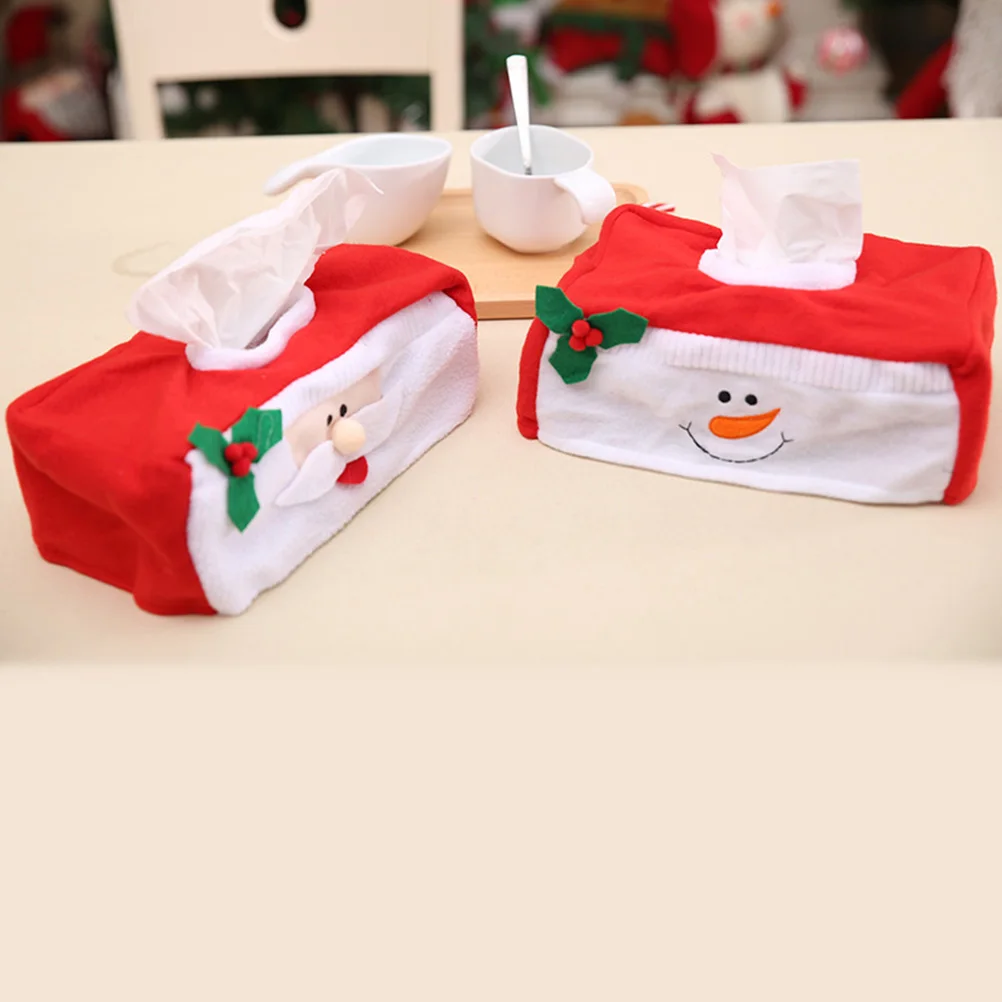 

2pcs Christmas Pattern Tissue Box Cover Cloth Tissue Paper Box Cover Holder Xmas Desktop Decoration Ornaments (Snowman)