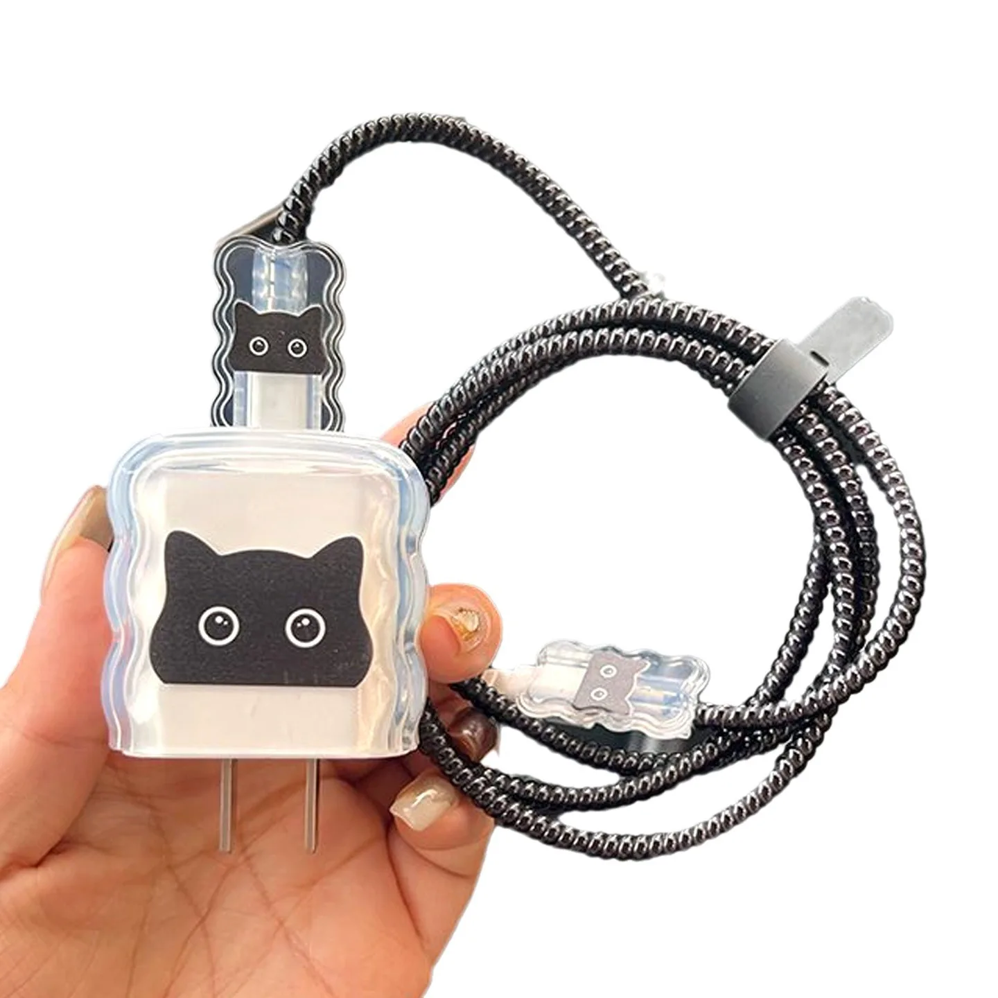 Cute Black Cat Charging Data Cable Protector Winder Accessories for iPhone 18/20W Charger Protective Cover USB Cable Winder