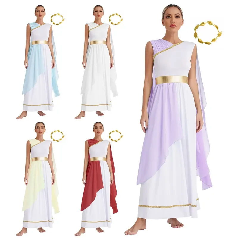 RT01 Abito da principessa toga da donna con divinità greca, antica regina romana, in chiffon, con maniche ad aletta, per goddesses, festa di Halloween, cosplay * JK2