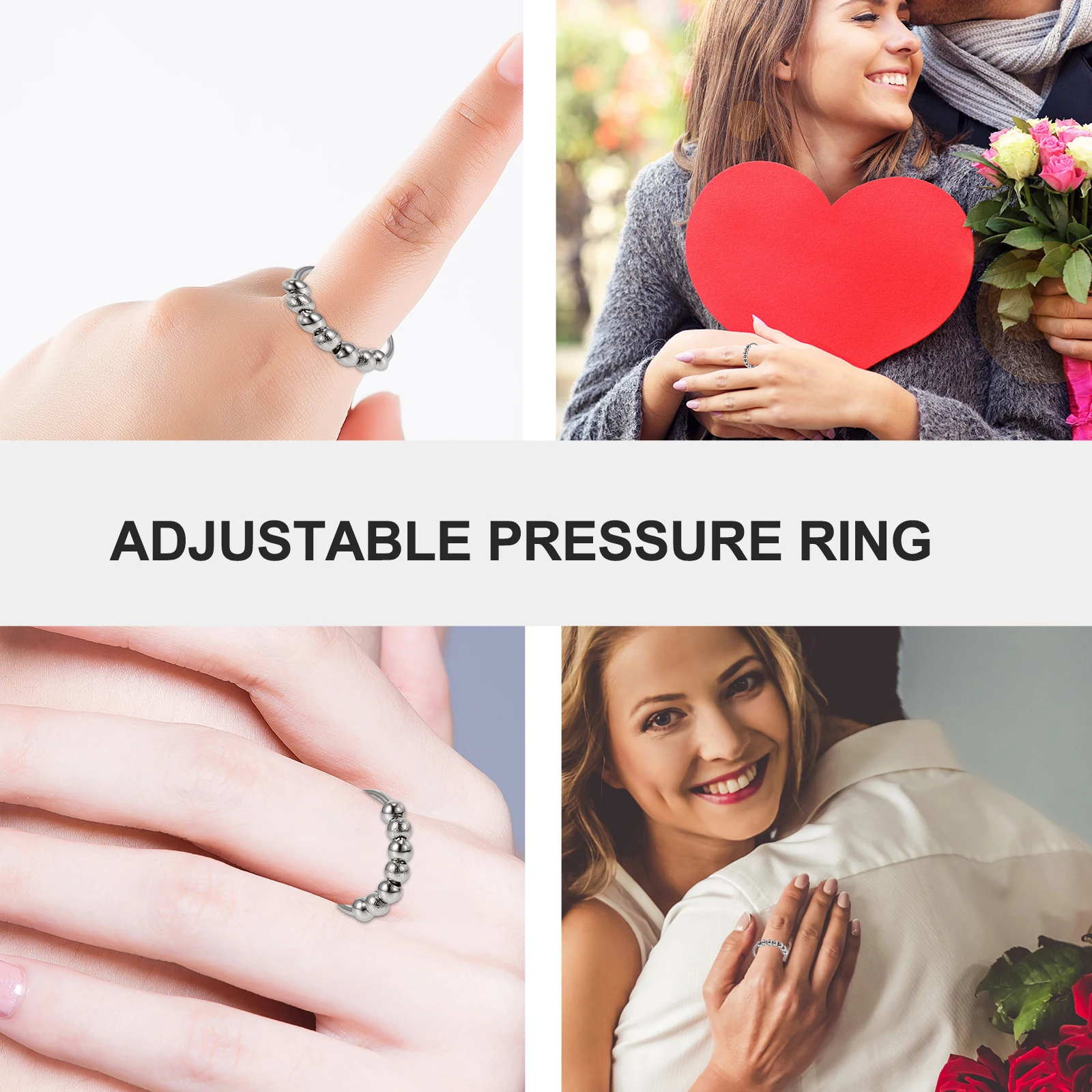 2pcs Pressure Rings For Women Men Adjustable Open Design Stress Relief Fidget Rotating Beads Rings Finger Jewelry Daily Wear