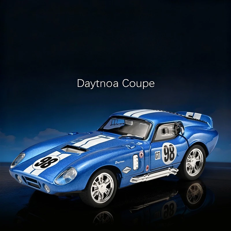 1:32 Cobra Alloy Roadster Model Pull Back Sound and Light Retro Car Model Tabletop Ornament Boy Toy Diecast Alloy Car Model