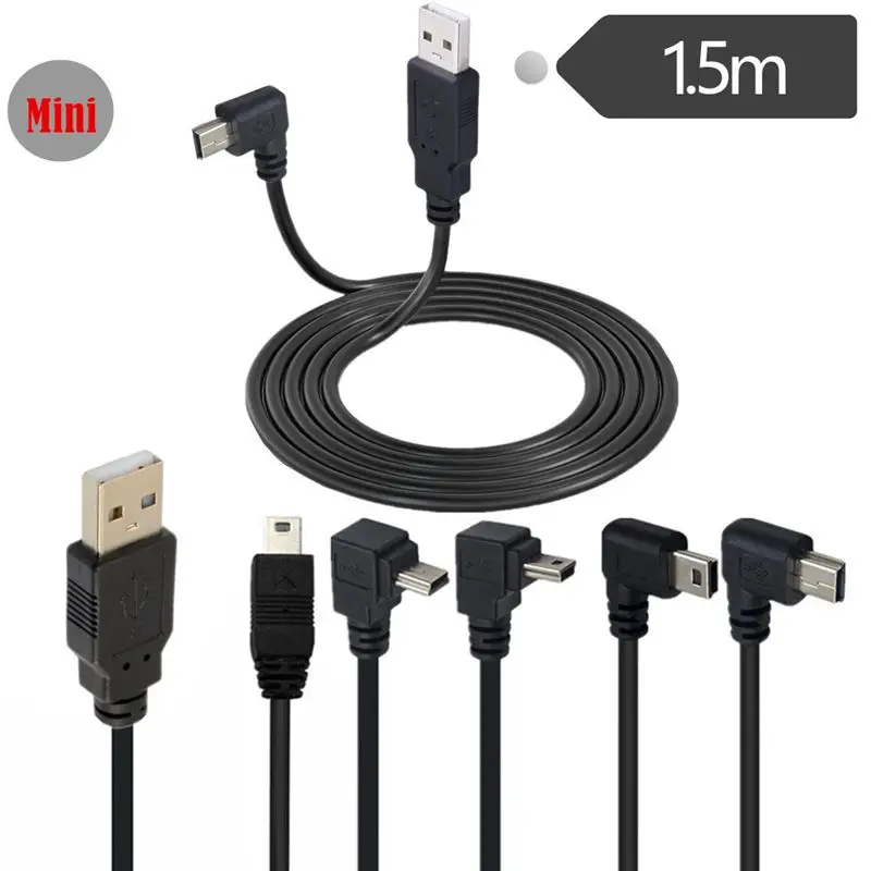 

USB 2.0 Hard Drive Digital Camera Mobile Phone Data Cable T-Port AM To Mini 5P 90 ° Bend 1.5 Meters