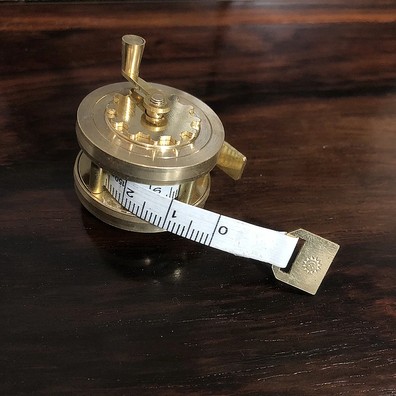 Vintage brass tape measure manual winding 100cm retro flywheel tape measure measurement tool desktop decoration home ornament