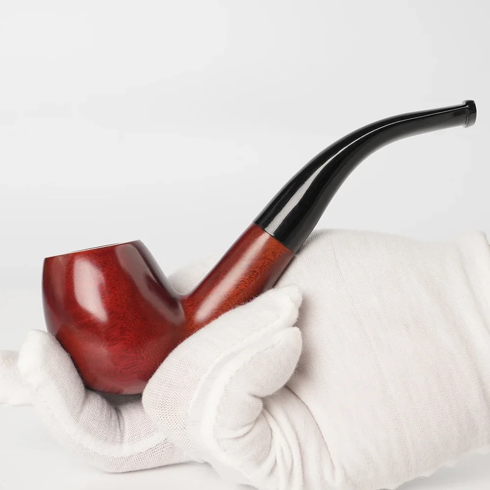 Red Sandalwood Tobacco Pipe Set ,9MM Filter Solid Wood Dry Pipe Smoking Craft Classic Curved Handle Pipe With Cleaning Kit Gift