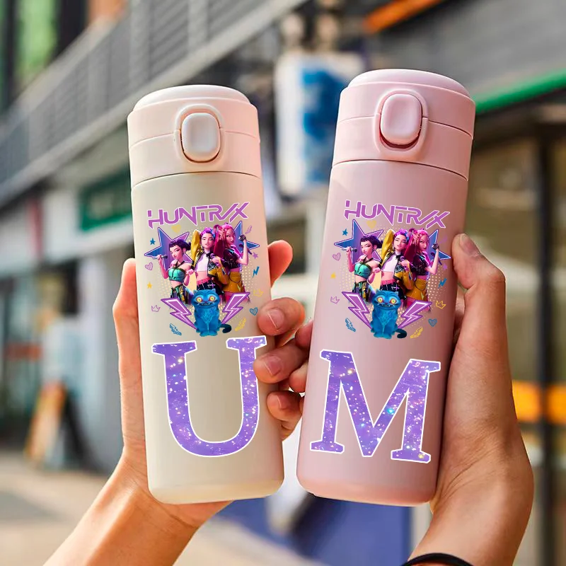 K-Pop رسائل A-Z شيطان الصيادين زجاجة ماء 304 ترمس من الفولاذ المقاوم للصدأ كوب 420 مللي ساجا بنين HUNTR/X رومي ميرا هدايا الطفل #6
