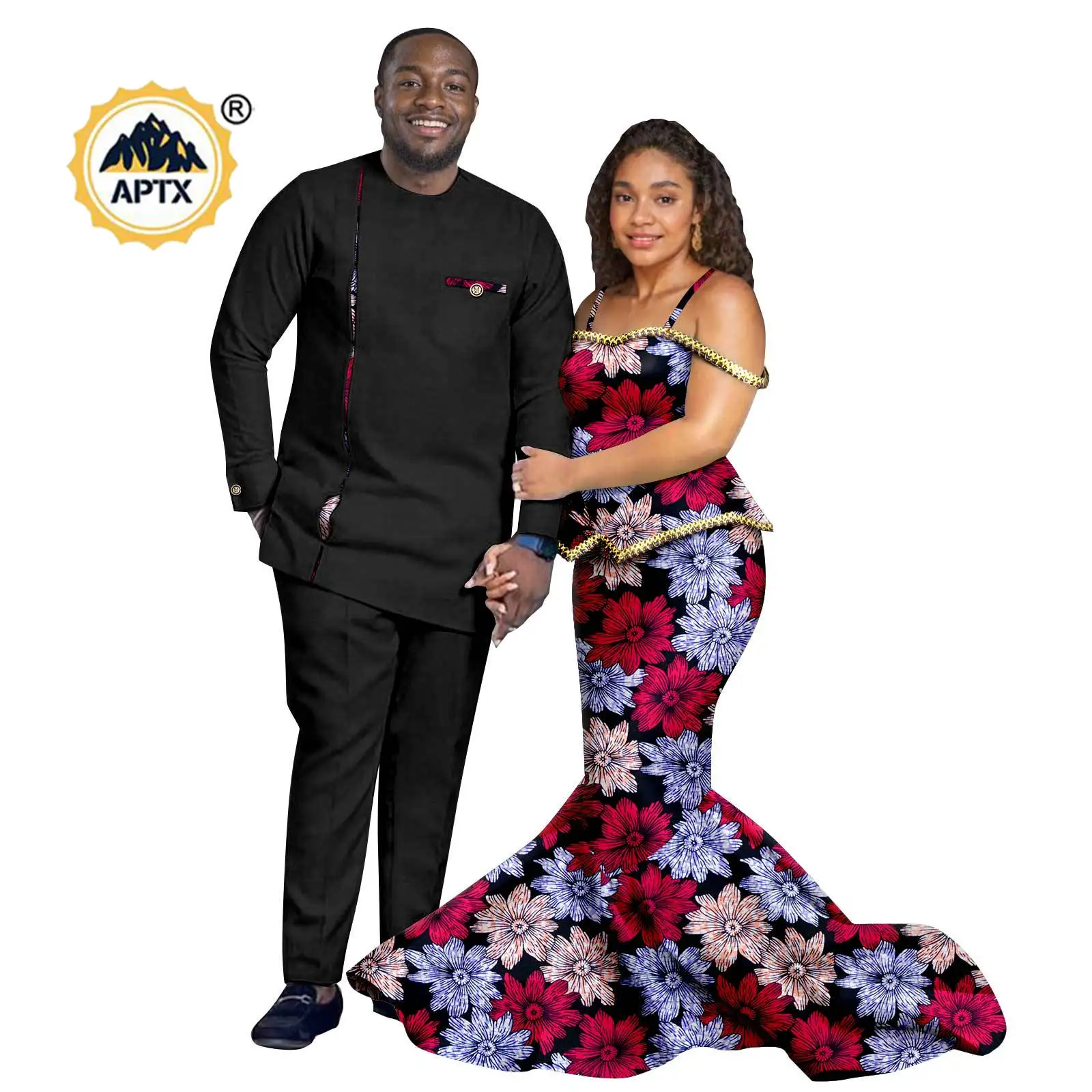 African Women Clothes Top and Mermaid Skirt Matching Couple Outfits Men Top and Pants Sets Dashiki Party Wedding Outwear 24C077