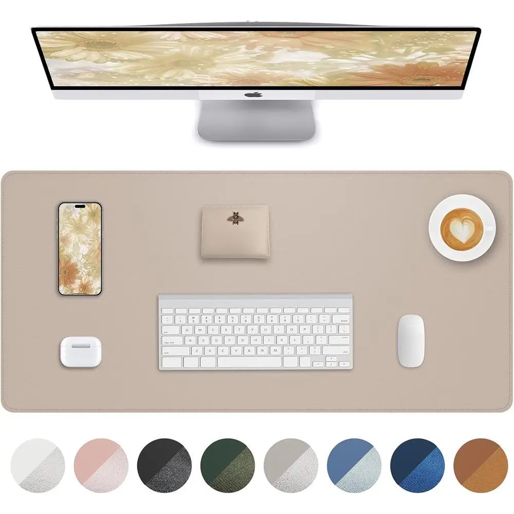 

Beige PU Leather Desk Pad, Mouse Mat & Laptop Desk Protector, Non-Slip, Water-Resistant (31.5 x 15.7)