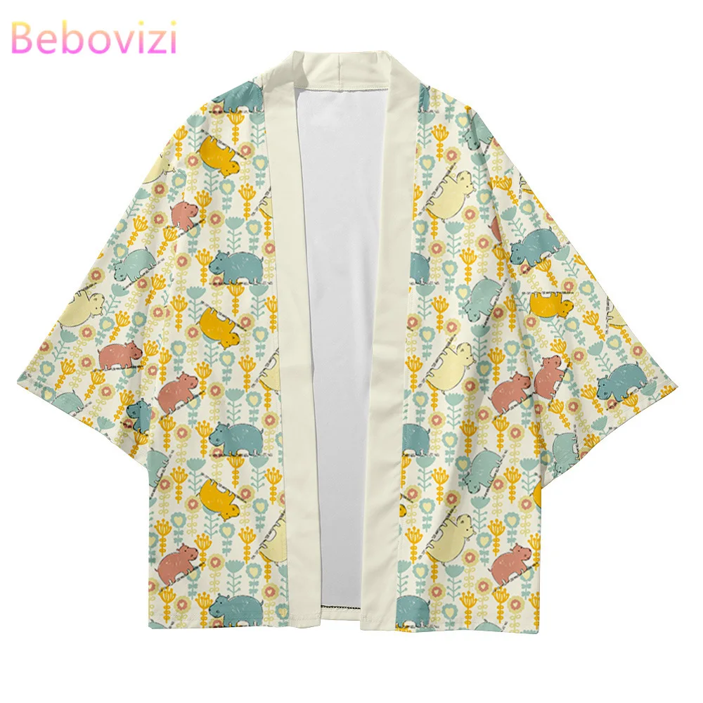 Artı boyutu XXS-6XL karikatür çiçek gevşek japon Streetwear hırka kadın erkek Harajuku Cosplay Yukata Haori Kimono giysileri