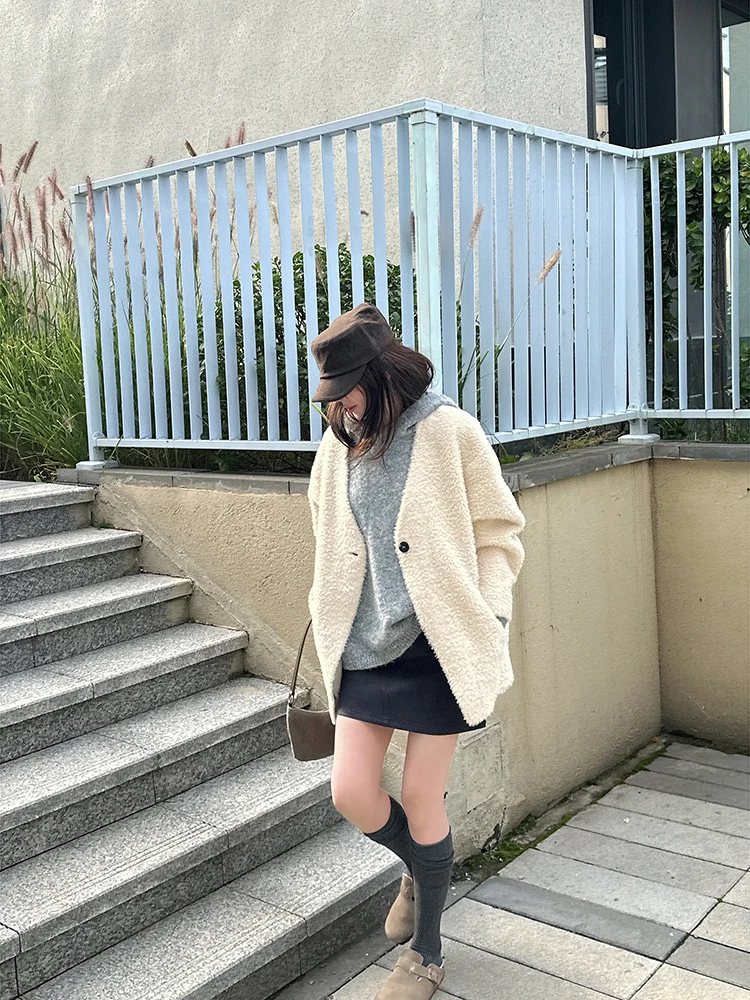 

Осенне-зимнее универсальное пальто из мягкого искусственного меха с V-образным вырезом, средней длины, повседневное, с длинными рукавами