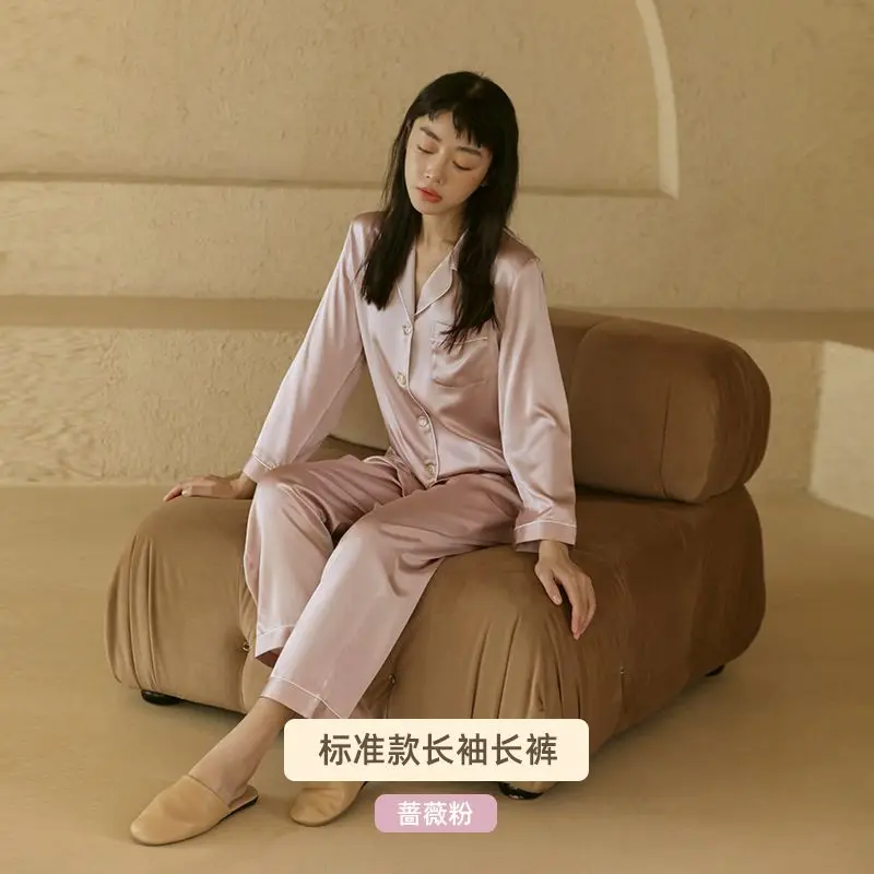 

Pajamas Sets for Women Sexy Silk Women Pijama Sets Sleepwear Long-Sleeve Cardigan Set Female Ice Silk Pyjamas Home Clothing