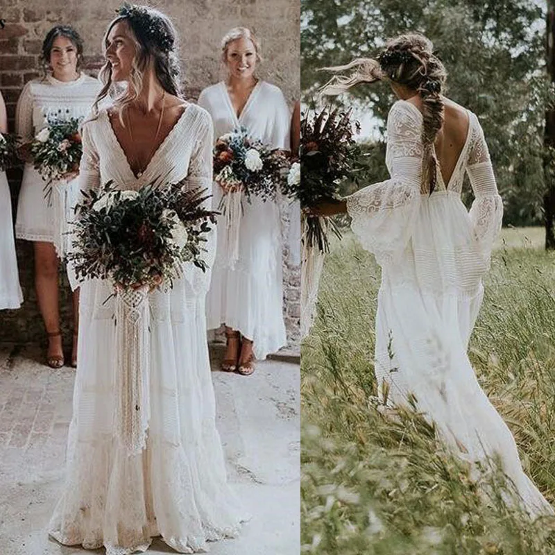 Rustic Lace Backless Wedding Trailing Dress for Wedding Bridesmaid Party Holiday Prom Dresses