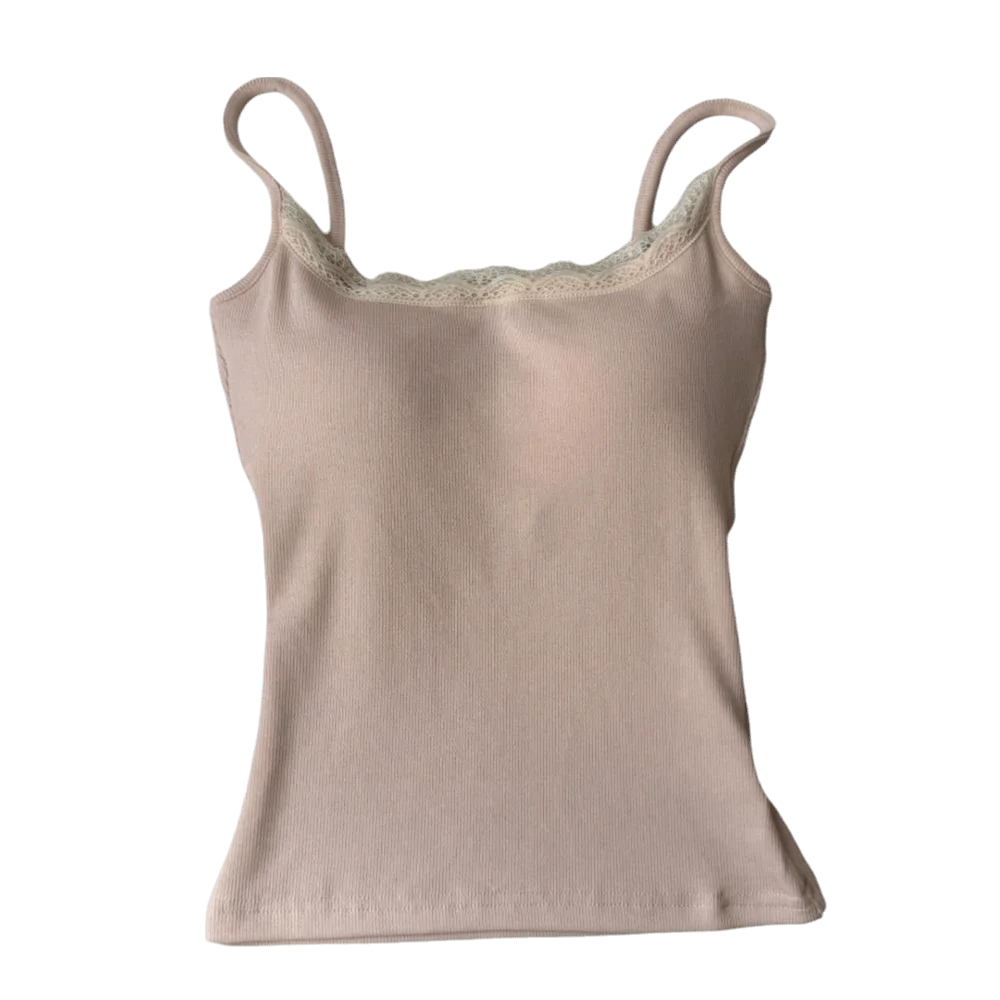 Modische elastische Camis-Tanktops mit Brustpolster, vielseitige Spitzen-Tops, integriertes Top, schmale Weste, süße Damenkleidung – Detail 6