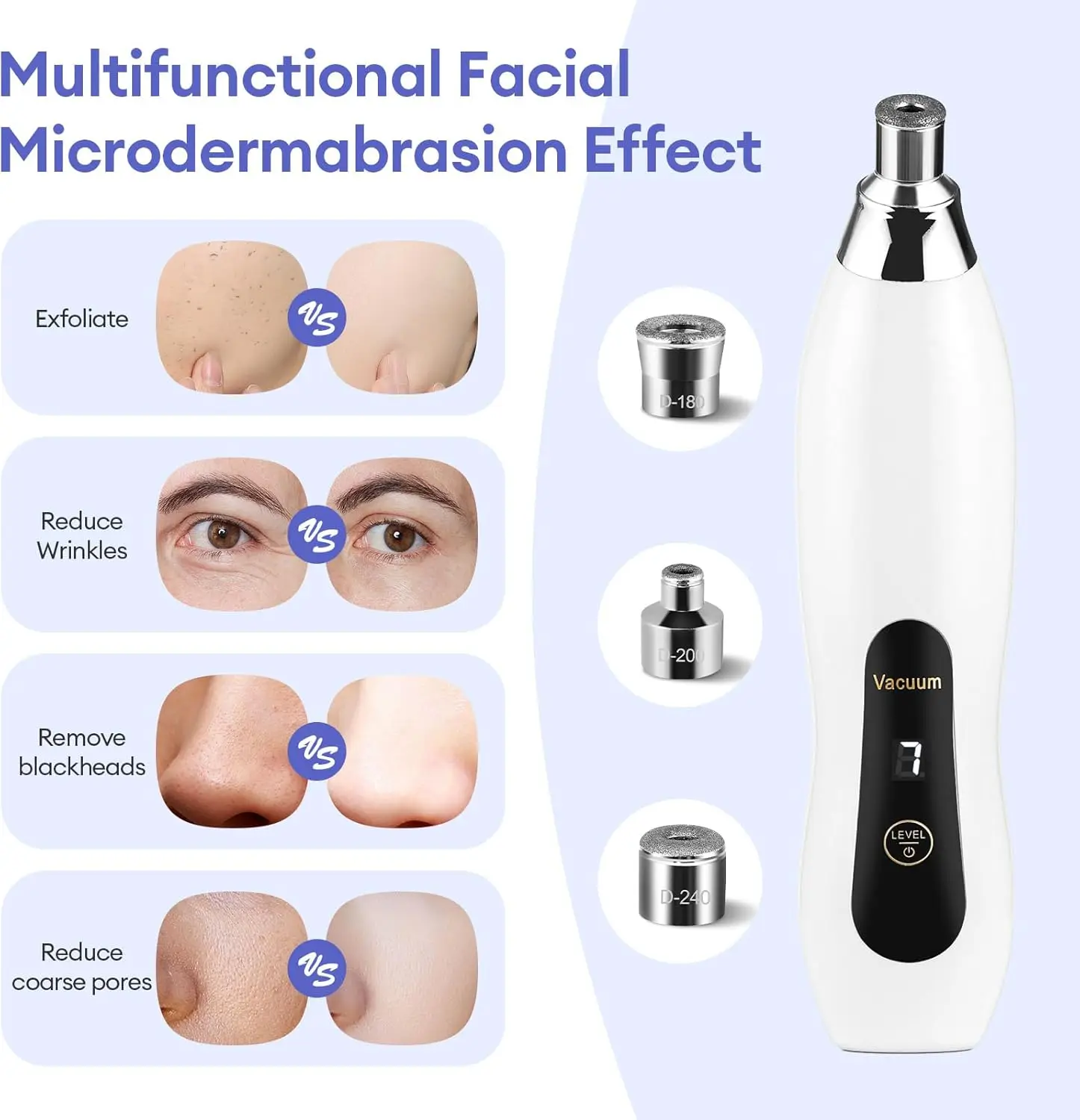 Handheld Diamond Microdermabrasion Device 60Kpa Suction Peeling Exfoliation Tool For Blackhead Pore Cleaning USB Rechargeable