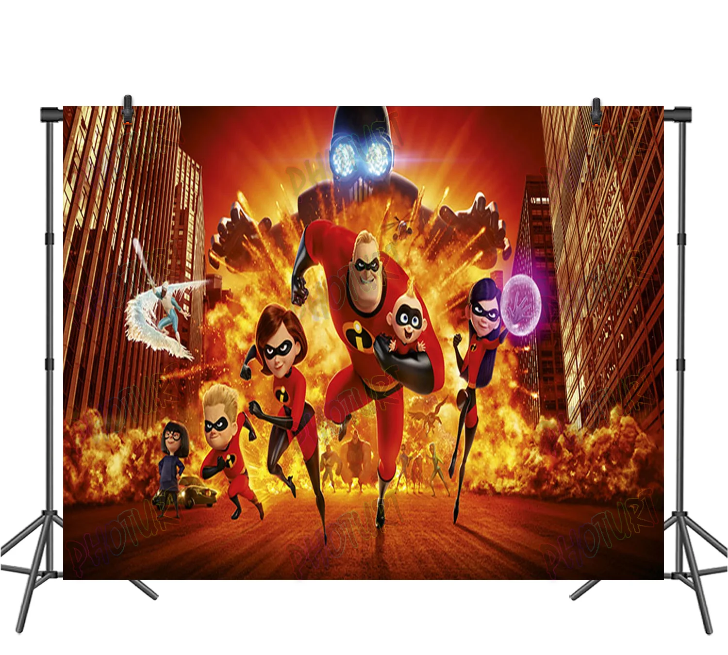 Disney Incredibles Backdrop Kids Birthday Party Background Red Clothes Family Elastigirl Banner Vinyl Photography Studio Props