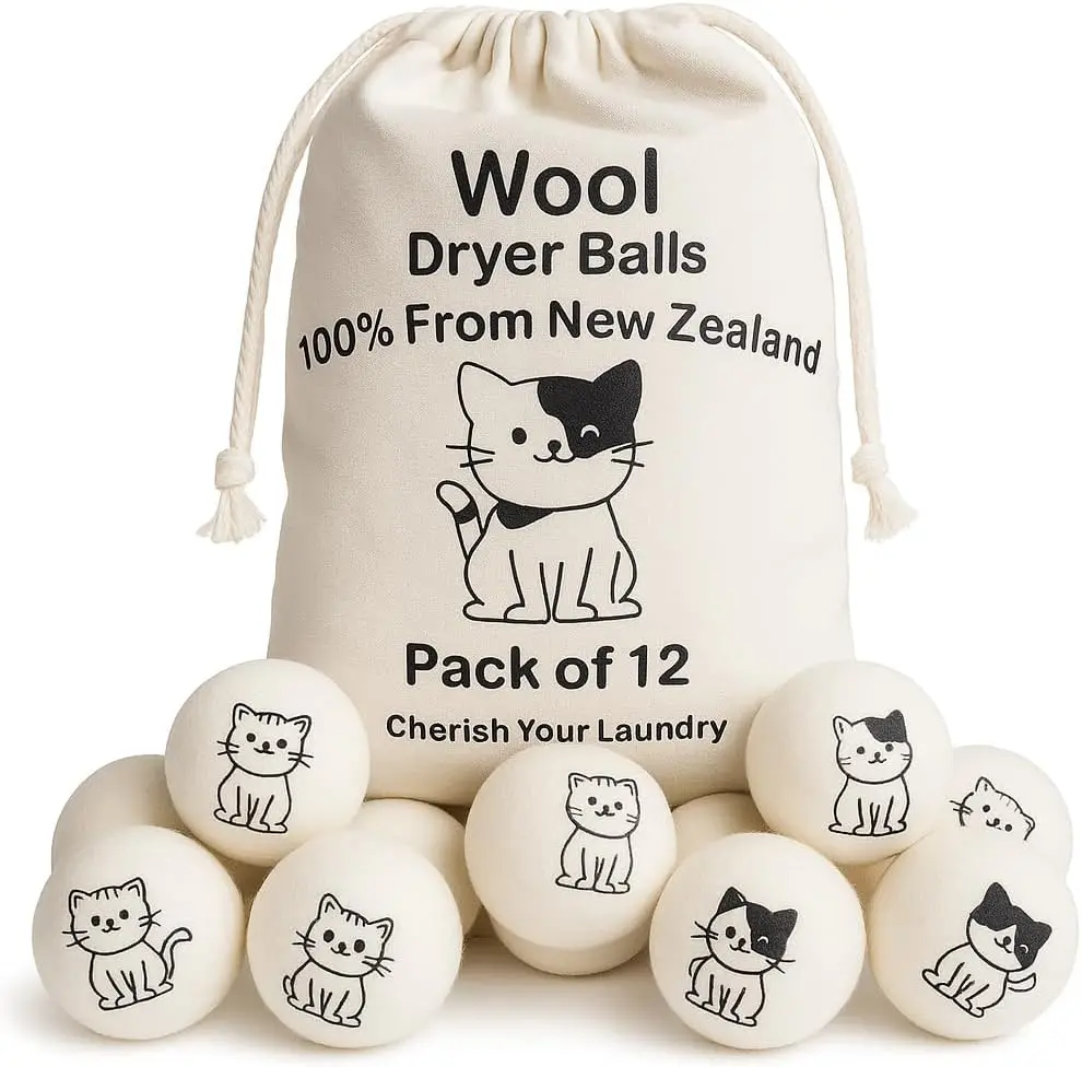 

Pack of 12 Cute Cat Wool Dryer Balls, Eco-Friendly Christmas Gifts for Women